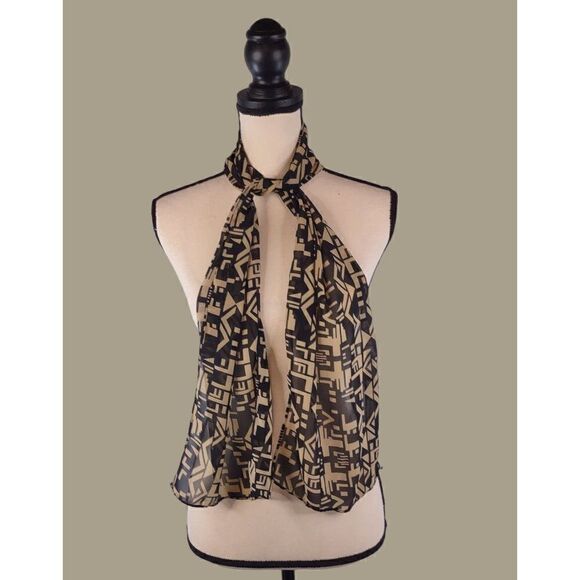 Antthony Originals Black and Beige Geometric Print Scarf 55" long by 10" wide - Picture 3 of 4